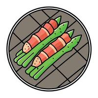 Close up of bacon wrapped asparagus on the grill vector