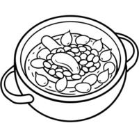 Bean stew with pork and chorizo sausage . vector