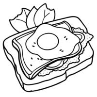 Fried Egg and Bacon Sandwich on Toast with Greens vector