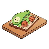 Avocado and Bacon Toast on a Wooden Cutting Board vector