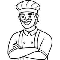 Butcher smiling with crossed arms in a butcher shop vector