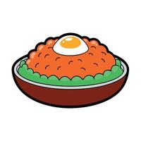 Korean kimchi fried rice with a fried egg on top. vector