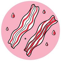 Bacon pieces with red droplets on pink background vector
