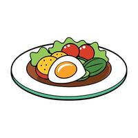A plate of food with a fried egg on top of a salad vector
