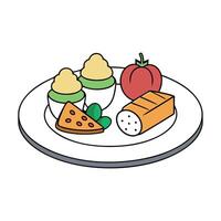 A white plate topped with different types of food vector