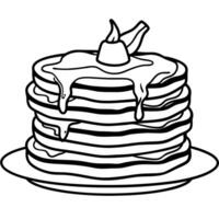 A stack of bacon pancakes drizzled with maple syrup vector