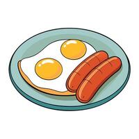 Fried Eggs And Sausage in a plate White Background vector