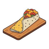 Burrito Filled With Eggs and Bacon on Cutting Board vector