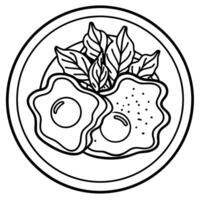 Close-Up of Fried Eggs With Bacon and Herbs. vector