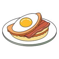 A sandwich with bacon and egg on a white plate vector