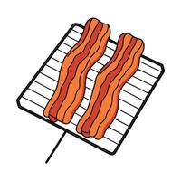 Crispy strips of cooked bacon on a grill rack vector