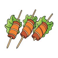 Bacon Wrapped Appetizers with Lettuce on Skewers vector