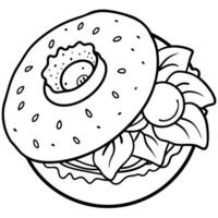 Bagel with egg. bacon. ham. avocado and salad vector