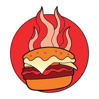 Bacon and Red Onion Burger with Fiery Background vector
