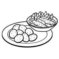 A plate of potatoes and green beans on a table vector