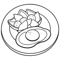 A white plate topped with a fried egg and potatoes vector
