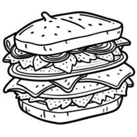 Delicious multi-layered sandwich loaded with fresh ingredients. crispy bacon. and savory meats. rest vector