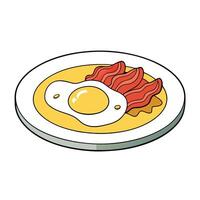 A white plate topped with bacon and scrambled eggs vector