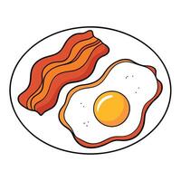 Fried eggs and bacon on white background vector