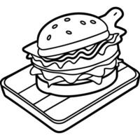 Juicy Cheeseburger with Bacon on a Wooden Board vector