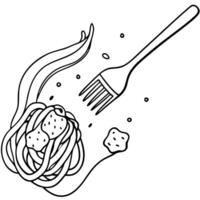 A fork twirls spaghetti with cheese and spices. vector