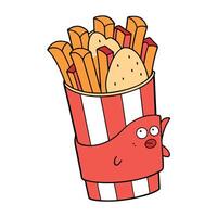 Chicken and bacon wrapped with fries and sauce vector