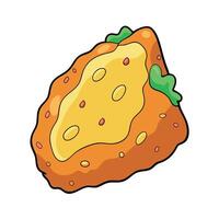 Langos deep fried with cheese and ham close-up vector