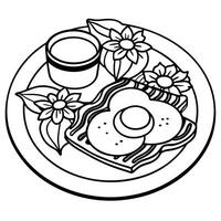 Delicious breakfast plate with sunny-side-up eggs. crispy bacon. and toasted bread on a floral table vector