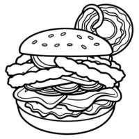 Gourmet kraft barbecue cheeseburger with bacon and onion rings. Closeup of delicious fresh handmade vector