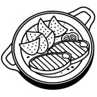 Juicy pork chops sizzling on a grill. topped with a flavorful glaze and served with a side of fresh vector