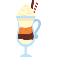A cup of ice cream with whipped cream and a candy cane png