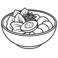 A bowl of salad with a fried egg on top vector