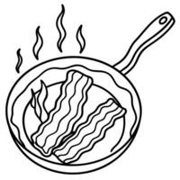 Close-up of sizzling bacon in a frying pan vector