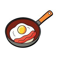 Fried egg and bacon in a frying pan. vector