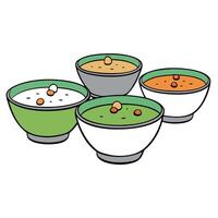 A group of bowls of soup vector