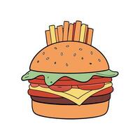 Delicious Bacon Cheeseburger with Fries vector