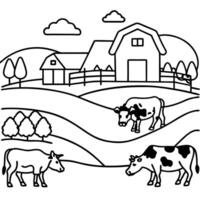 A farm with cows grazing vector