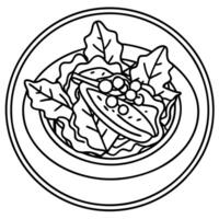 Healthy spring salad with fresh greens red vegetables and crispy bacon served on a white plate atop vector