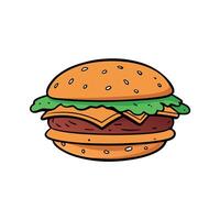 Large flying burger filled with beef and cheese on a black background photo. in the style of playful vector
