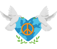 Two white doves with peace sign in front of a heart png
