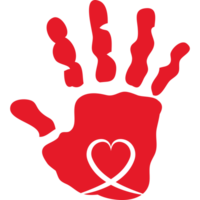 A red hand with a heart and a ribbon png