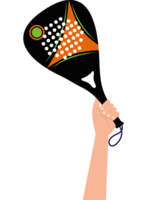 A hand holding a racket with dots on it png