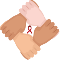 Hands holding together with a red ribbon png