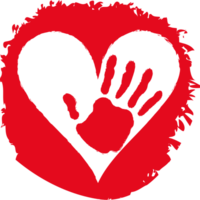 A red heart with a hand print on it png