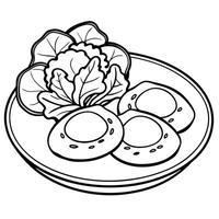 Fried eggs on a plate and salad. vector
