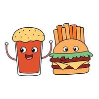 Bacon Cheeseburger with Fries and Beer vector