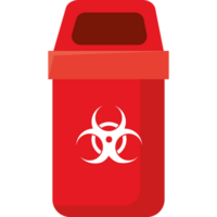 A red trash can with a biohazard symbol on it png