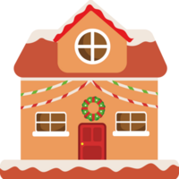A gingerbread house with a wreath on the front door png