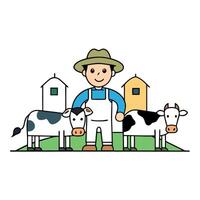 Farmer with cows in farm vector