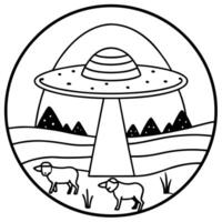 Ufo and cows at night vector